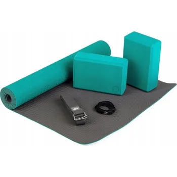 podložka na cvičení Sada na jógu TPE podložka+popruh+bloky Tyrkysová