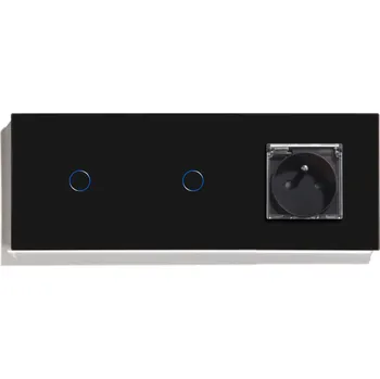 vypínač DOTYKOVÝ SPÍNAČ 1+1 S VODOTĚSNOU ZÁSUVKOU IP44 SKLENĚNÝ RÁMEČEK 229mm