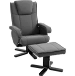 Křeslo relaxační, otočné, s podnožkou, dřevo černé, látka šedá, ARTUŠ 2