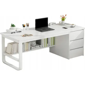 Psací stůl Počítačový stůl Rebiko bílý obdélníkový se 3 policemi z MDF