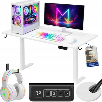 Psací stůl Elektricky nastavitelné bílé psací stůl LVN System 120x60 cm