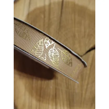 Stuha Rypsová stuha s listy šíře 15 mm barva hnědá zlatá