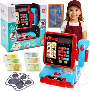 Hra na obchod DOTYKOVÁ POKLADNA hračka SKENER PENÍZE šuplík KALKULAČKA hra na obchod