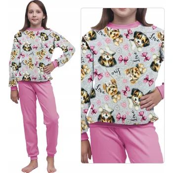 Dívčí pyžamo Dívčí pyžamo, silné a teplé, 100% BAVLNA, se PEJSCI, pohodlné, s pejskem, velikost 146