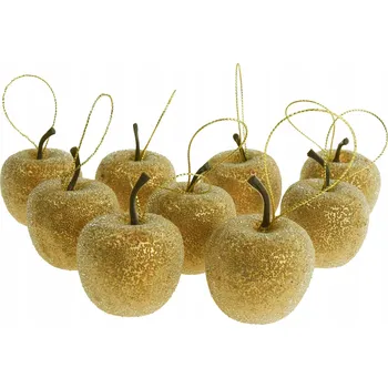 Vánoční dekorace VÁNOČNÍ BAŇKY JABLKA ZÁVĚSNÉ OZDOBY NA VÁNOČNÍ STROMEK BROKÁTOVÉ OZDOBY JABLÍČKA 9ks ZLATÉ