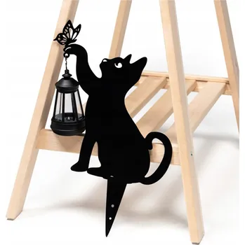 Venkovní osvětlení SOLÁRNÍ LAMPA VENKOVNÍ LED ZAHRADNÍ ZAPICHOVACÍ KOVOVÁ DEKORATIVNÍ KOČKA 35CM