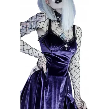 Dámské šaty Gotická sametová šaty s krajkou - XL