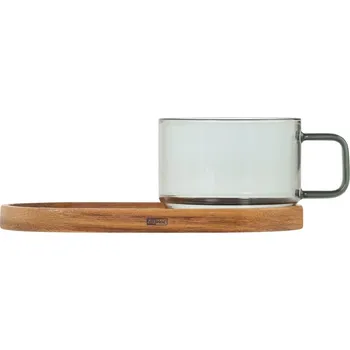 AdHoc, Šálek na kávu Impact 300 ml, průhledný šedý, s podšálkem, 2 díl. - Formadore