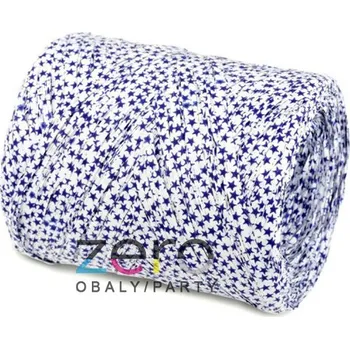 Stuha Lýko umělé RAPHIA 200 m - bílá s modrými hvězdičkami