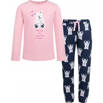 Dívčí pyžamo Dívčí zimní pyžamo dětské růžové 164 Medvídek Bílý Endo