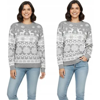 Podprsenka VÁNOČNÍ SVETR DÁMSKÝ ŠEDÝ SOBI SNĚHOVÉ VLOČKY NORSKÝ VOLNÝ MÓDNÍ R L