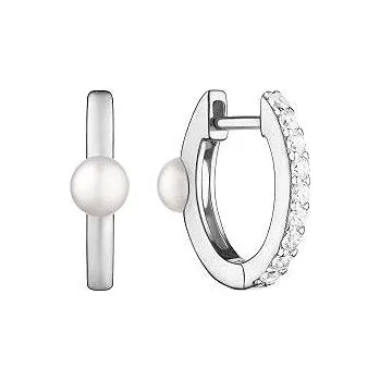 Náušnice ANNA PERLY Exkluzivní náušnice se sladkovodní bílou perlou a zirkony (Ag 925/1000, 3,00 g)