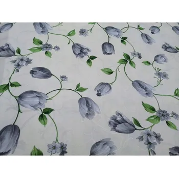 Záclonová látka šedo-zelené tulipány - metráž