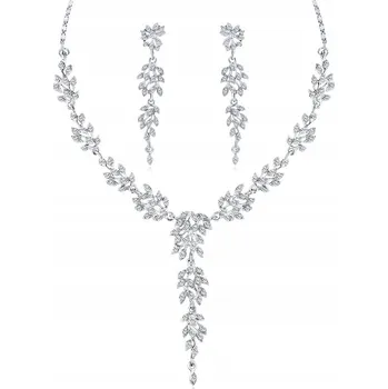 Souprava šperků Stříbrná souprava náhrdelníku s lístky a zirkony