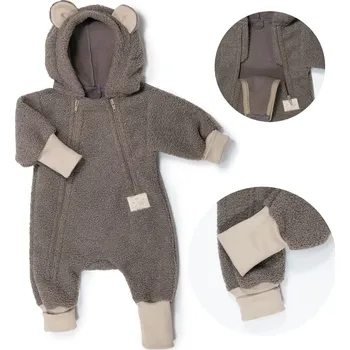 Kojenecká kombinéza ESITO | Rostoucí zimní kombinéza Teddy fleece double Brown - hnědá / 74 - 80