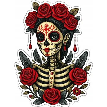 Samolepicí dekorace na vozidlo SAMOLEPKA na Auto | MUERTOS TETOVÁNÍ TATOO RŮŽE MEXICO GOTH 10x14 cm
