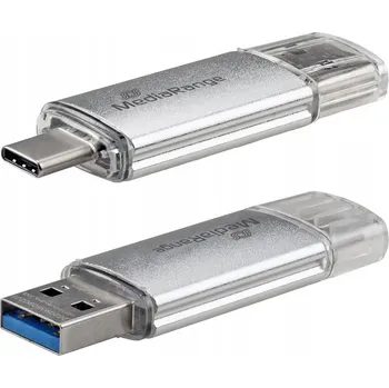 USB flash disk Pendrive MediaRange MR938 128 GB USB 3.0, USB 3.1 typ C stříbrný