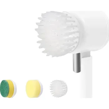 Pomůcka pro obuv a oblečení Bezdrátový elektrický rotační kartáč IPX7 Voděodolný 3 výměnné hlavice ABS + nylon Čisticí kartáč na koupelnu kuchyň i tělo bílá