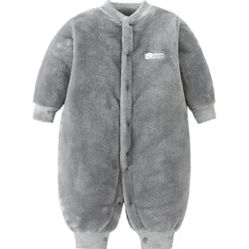 Zimní a jarní kojenecký overal pro miminka Šedý plyšový flanelový overal z polyesteru Měkké novorozenecké oblečení pro chlapce i dívky 3-6 měsíců