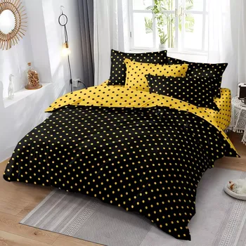 Povlečení TOTÁLNÍ MASAKR CEN ! OBOUSTRANNÉ BAVLNĚNÉ POVLEČENÍ na 1 Postel 140x200/70x90 - PUNTÍK ČERNO - ŽLUTÝ + PROSTĚRADLO ZDARMA !