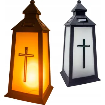 Smuteční dekorace HŘBITOVNÍ SVÍČKA LED lampa/lampion na hrob – SOŠKA na hřbitov s KŘÍŽEM