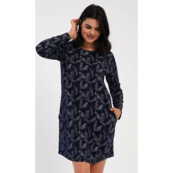 Dámské noční prádlo Vienetta Dámské domácí šaty s dlouhým rukávem Isabela: tmavě modrá XXL