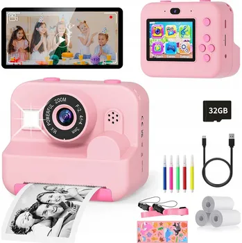 Digitální fotoaparát INSTANTNÍ FOTOAPARÁT PRO DĚTI TISKÁRNA S 32GB KARTOU + 3 ROLE PAPÍRU