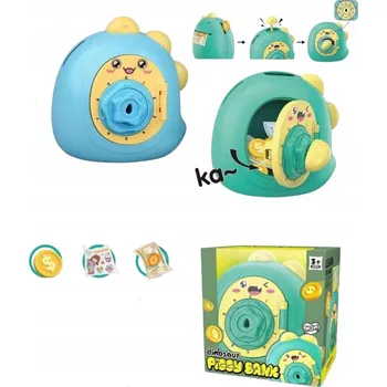 Pokladnička POKLADNIČKA DINOSAURUS S KNOFLÍKEM - NA MINCE A BANKOVKY