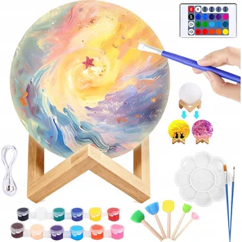 Lampička NOČNÍ LAMPA MĚSÍC TŘPYTKY 3D MĚSÍC RGB DIY Hračka + DÁLKOVÉ OVLÁDÁNÍ