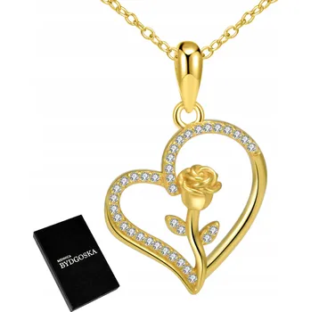 Náhrdelník POSTŘÍBŘENÝ NÁHRDELNÍK POZLÁCENÝ RŮŽOVÝM ZLATEM - RŮŽE A SRDCE PRO NI