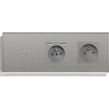 vypínač JEDNODUCHÝ DOTYKOVÝ SPÍNAČ + 2 ZÁSUVKY S USB-C NABÍJEČKOU, SKLENĚNÝ PANEL