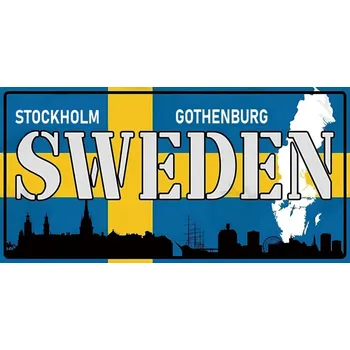 Plechová cedule Ceduľa značka Sweden Stocholm Gothenburg 30x15cm