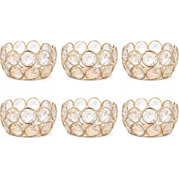 Svícen Křišťálové svícny na čajové svíčky zlaté 6 ks na ohřívače dekorativní