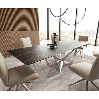 Jídelní stůl DELIFE Jídelní stůl Edge 200-300x100 keramika Laminam®Noir Desir hnědý Spider plochá ocel nerezová ocel rozkládací