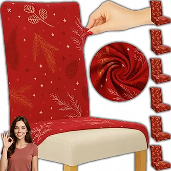 Potah na židli VÁNOČNÍ POTAHY NA ŽIDLE ČERVENÉ SADA 6 KUSŮ NA ŽIDLI