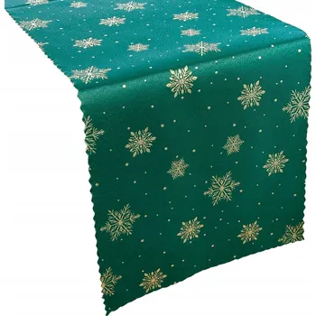 Vánoční dekorace Vánoční Běžec na Stůl Odolný Skvrnám Zelený Zlatý Sněhové Vločky 40x80 cm