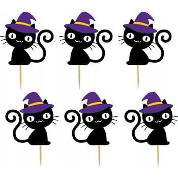 Obraz TOPPER NA DORT A MUFFINY HALLOWEEN DUCHOVÉ DÝNĚ KOČKA SADA TOPPERŮ 6 ks #20