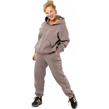 Agrafka dámská tepláková souprava na zip, s kapucí hnědá, univerzální velikost