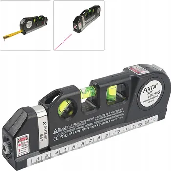 Vodováha Laserová vodováha 3v1 s měřítkem, křížová linie, pro montáž a kutily