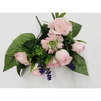 umělá květina Umělá míchaná kytice růžová - růže, jiřina a levandule
