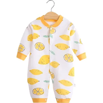 Bavlněné body s dlouhým rukávem a potiskem citronů Bílý dětský overal pro novorozence Výstřih do V Zapínání na patenty Kojenecké oblečení 9-12 měsíců