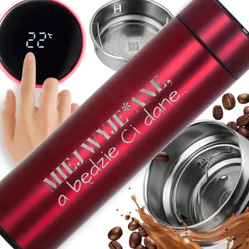 Termohrnek TERMOHRNEK S LED DISPLEJEM S GRAVÍROVÁNÍM ČERVENÝM FIREMNÍM DÁREK