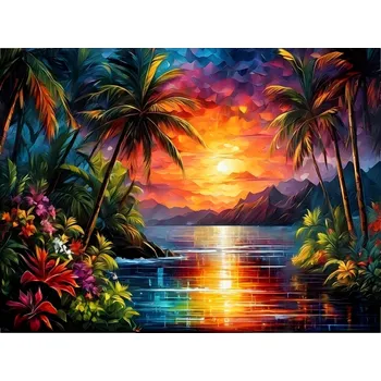 Obraz MALOVÁNÍ PODLE ČÍSEL S RÁMEM Obraz k vymalování 40x50 Západ slunce