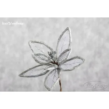 Vánoční dekorace KVĚTINA OZDOBA VÁNOČNÍHO STROMKU EUROFIRANY 5 STŘÍBRNÁ