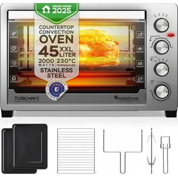 Mini trouba ELEKTRICKÁ TROUBA 45L HORKOVZDUCH+OTOČNÝ ROŽEŇ+GRILL 2000W INOX NEREZOVÁ OCEL