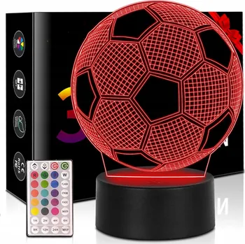 Lampička NOČNÍ LAMPA LED FOTBALOVÝ MÍČ STOLNÍ NA STŮL 3D RGB LED + DÁLKOVÉ OVLÁDÁNÍ
