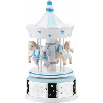 hrací skříňka Gravírování Dárek Hrací Skříňka Kolotoč Stříbrný Modrý Křtiny První narozeniny