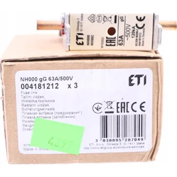 ETI NH000 gG 63a / 500v NV00C 004181210 pojistka 3 kusy ! NOVÉ !