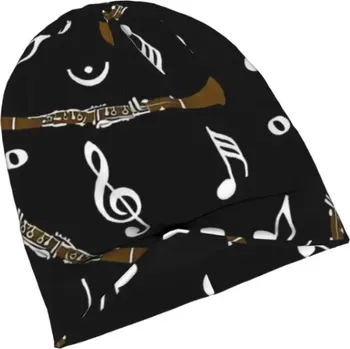 Černá čepice s motivem klarinetu