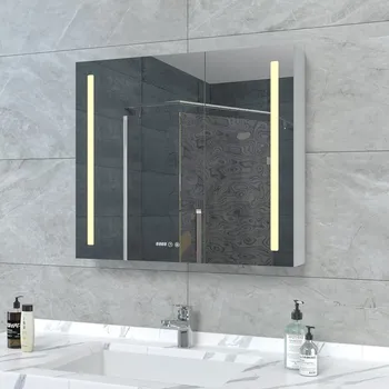 Zrcadlo Besteco Galerka Smart 80 Zrcadlová Skříňka 80x70x14 cm | Multifunkční s Dotykovým LED Osvětlením 4000 K | Integrované Digitální Hodiny, Teploměr a Zvětšovací Lupa